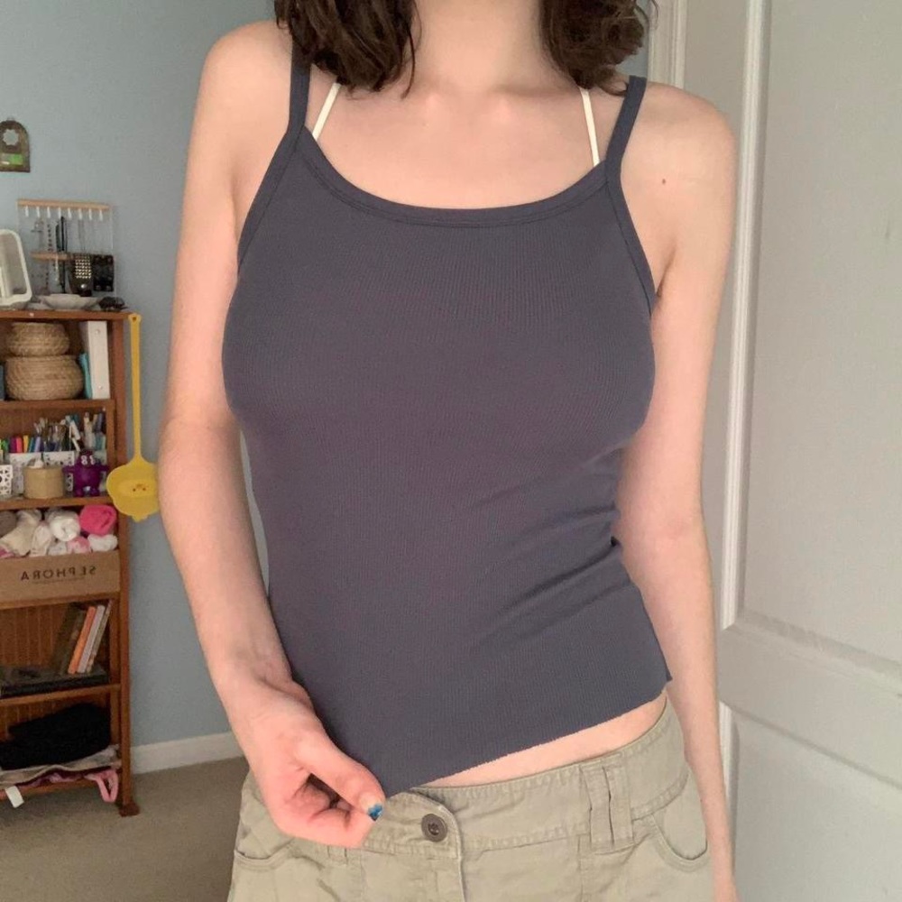cool blue tank top w/ raw hem by no boundaries